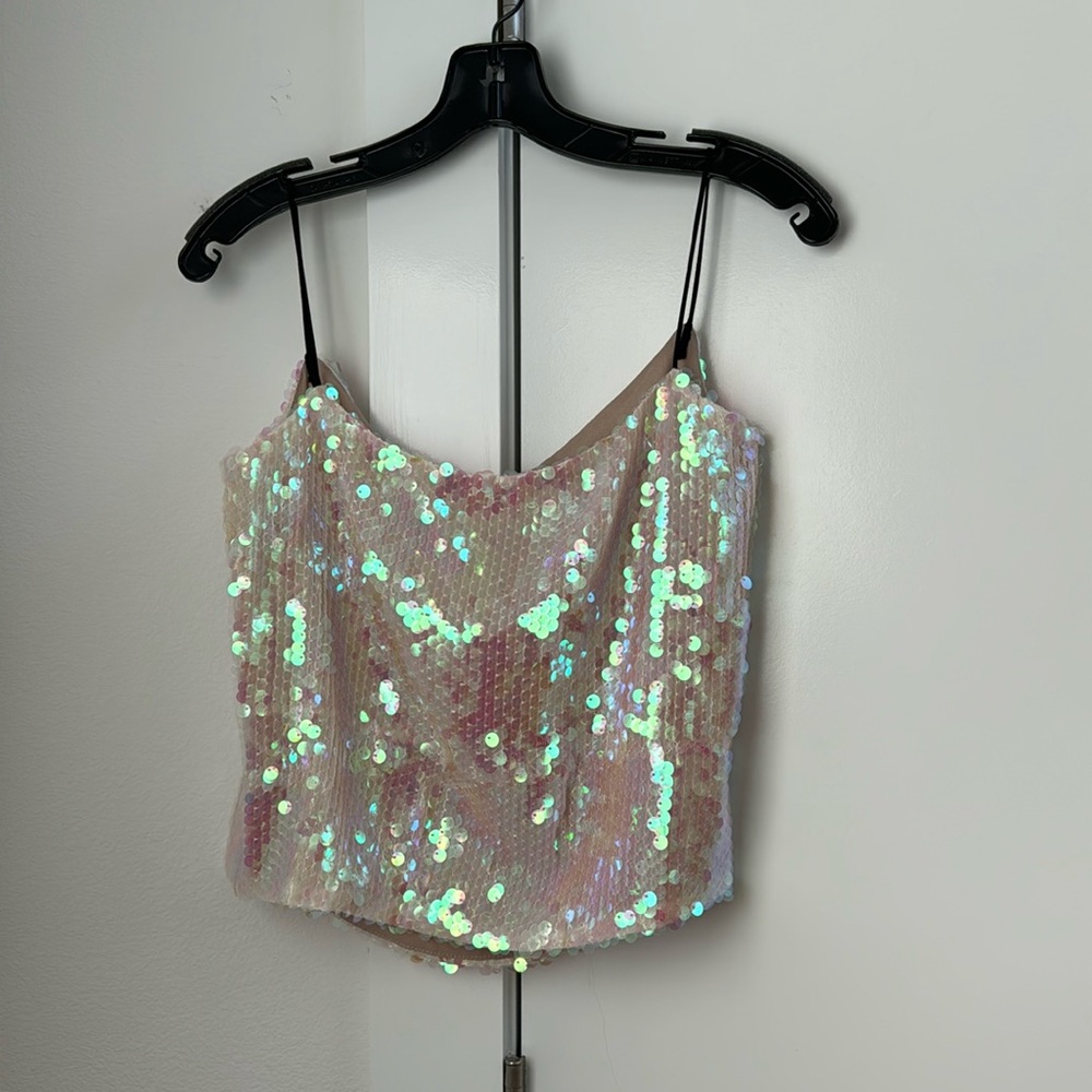 Sandy Liang sequin Iridescent White Cami Top